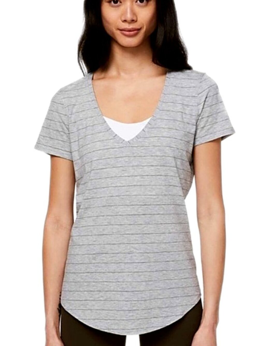Lululemon Women’s Top Love Tee Gray Striped V-Neck Women's Top Size 6